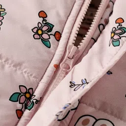 Mark & Mia Woven Full Sleeves Hooded Padded Jacket With Floral & Bunny Print & Pockets - White image 4