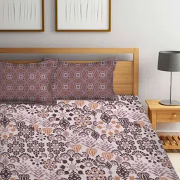 BOMBAY DYEING Brown & Pink Printed 104 TC Double Bedsheet 2.24 M X 2.54 M image 2
