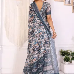 HERE&NOW Ethnic Motifs Zari Linen Blend Saree image 2