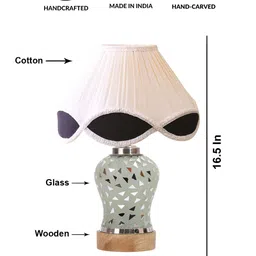 Devansh White Textured Traditional Frusturical Shaped Wooden Table Lamp & Mosaic Glass image 3