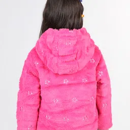 Babyhug Woven Full Sleeves Hooded Fur Jacket with Star Print - Hot Pink image 5