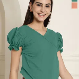 Metronaut Pack Of 2 V-Neck Puff Sleeve Peplum Top-picture-36