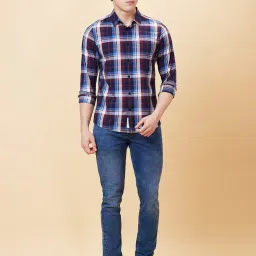 Being Human Maroon & Navy Slim Fit Checks Shirt image 5