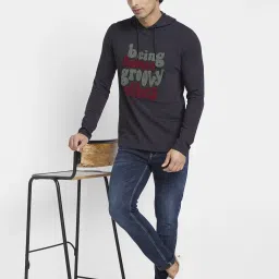 Being Human Black Regular Fit Self Pattern Hooded T-Shirt image 5