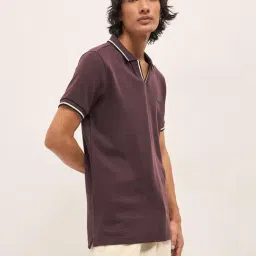 The Bear House Brown Cotton Woven Design Regular Fit Polo T-Shirt image 3