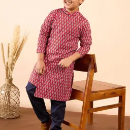 StyloBug Boys Red Cotton Printed Kurta Set image 5