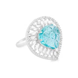 Zaveri Pearls Turquoise Blue Stone Cubic Zirconia Embellished Brass Contemporary Ring-ZPFK15827 image 5