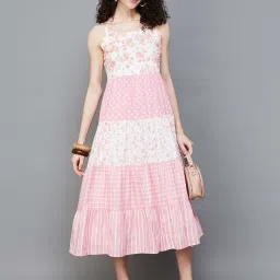 Colour Me by Melange Pink Cotton Printed A-Line Dress image 5