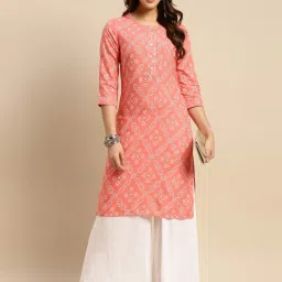 Rangita Lime Green & Peach Printed Straight Kurta - Pack OF 2 image 5