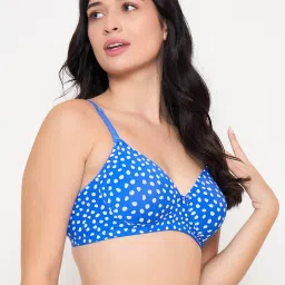 Clovia Blue Polyamide Printed Padded Full Cup Wire Free T-Shirt Bra image 5