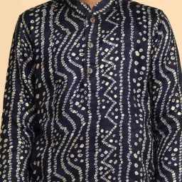 KISAH Kids Navy Cotton Printed Full Sleeves Kurta image 5