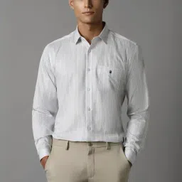Louis Philippe Sport White Cotton Slim Fit Striped Shirt-picture-34