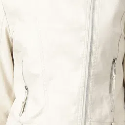 showoffff SHOWOFF Beige Regular Fit Biker Jacket image 5