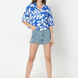 Vero Moda Blue & White Printed Crop Shirt image 5