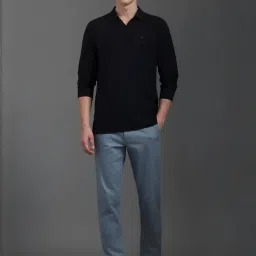 Louis Philippe Black Cotton Regular Fit Polo T-Shirt image 5