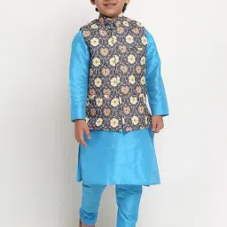 Benstoke Kids Blue & Black Floral Print Full Sleeves Kurta Set-image-10