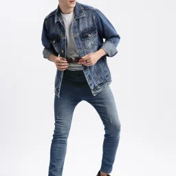 showoffff SHOWOFF Blue Denim Slim Fit Solid Jacket image 5
