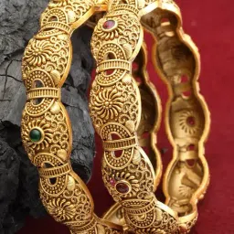 Panash Gold Plated 24 CT Handcrafted Antique Set of 2 Bangles-image-32