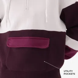 The Souled Store Wine & White Cotton Color-Block Oversized Hoodie image 5