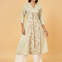 Rangmanch by Pantaloons Green Printed A Line Kurta-picture-18