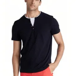 celio Celio* Black Cotton Regular Fit Henley T-Shirt-picture-37