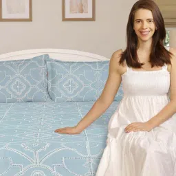 Haus & Kinder Blue 144 TC Cotton Bedsheet with 1 Pillow Cover image 5