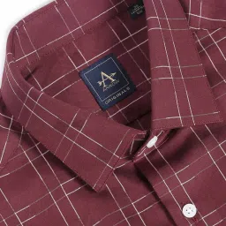 Arrow Burgundy Cotton Slim Fit Checks Shirt image 5