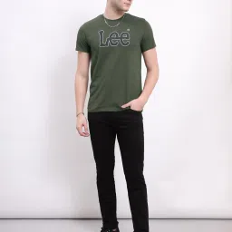 Lee Olive Slim Fit Logo Print Cotton Crew T-Shirt image 5