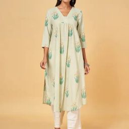Rangmanch by Pantaloons Green Cotton Printed A Line Kurta-picture-4