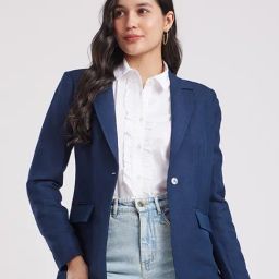 Fablestreet Navy Relaxed Fit Single Breasted Blazer-picture-33