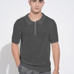 SHOWOFFFF Grey Cotton Regular Fit Polo T-Shirt-image-75