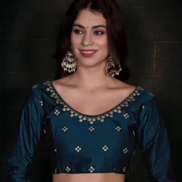 Saree Mall Blue Silk Embellished Saree With Unstitched Blouse image 5