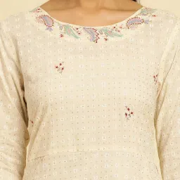 W Ecru Cotton Floral Print High Low Kurta image 5