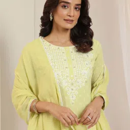 Libas Lime Green Embroidered Kurta and Pant with Dupatta image 5