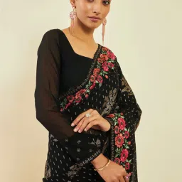 Soch Black Embroidered Saree With Unstitched Blouse image 5