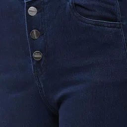 Miss Chase Navy Blue Skinny High Rise Knee Slit Clean Look Regular Length Denim Jeans image 5