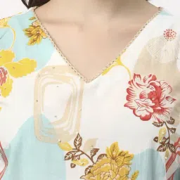 R&B Off White Cotton Printed A-Line Dress image 5