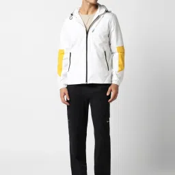 Van Heusen White Cotton Regular Fit Colour Block Hooded Jacket image 5