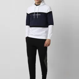Van Heusen White Regular Fit Colour Block Hooded Sweatshirt image 5