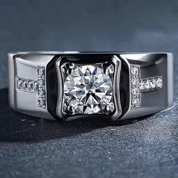 Lila Men Sterling Silver AD-Studded Adjustable Finger Ring-picture-26