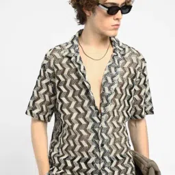Campus Sutra Black Regular Fit Striped Shirt-image-5