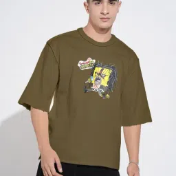 SHOWOFFFF Olive Green Cotton Relaxed Fit Printed T-Shirt-picture-28