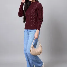 Spink Women Cable Knit Self Design Turtle Neck Pullover Sweater image 3