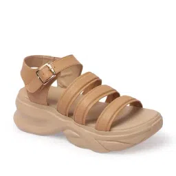 TRYME Women's Beige Ankle Strap Sandals image 2