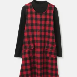 United Colors of Benetton Girls Red & Black Checks Full Sleeves T-Shirt with Dress-image-25