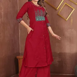 HOUSE OF JENEEVA Women Ethnic Motifs Embroidered Regular Thread Work Pure Cotton Kurta with Palazzos-picture-30