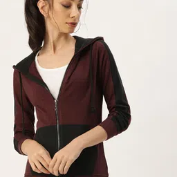 ARISE Women Maroon Colourblocked Hooded Sweatshirt-image-35