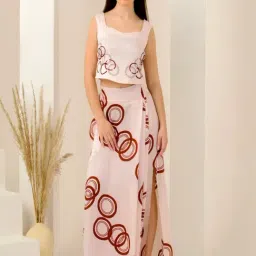 First Resort By Ramola Bachchan Pink And Red Embroidery Mid Rise Fitted Maxi Skirt-picture-16