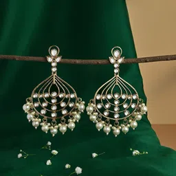 Fida Gold-Plated Pearls Beaded Contemporary Drop Earrings-picture-12