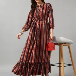 Krunal Raiyani Printed Tie-Up Neck Waist Belt Fit & Flare Maxi Dress-picture-20